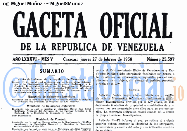 Gaceta Oficial 25597 del 27 Febrero 1958