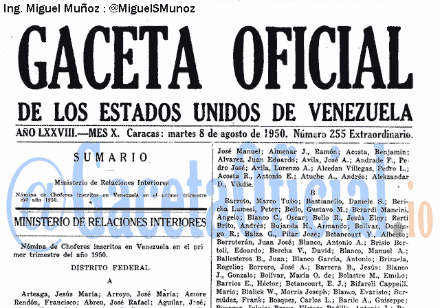 Gaceta Oficial 255 del 8 Agosto 1950