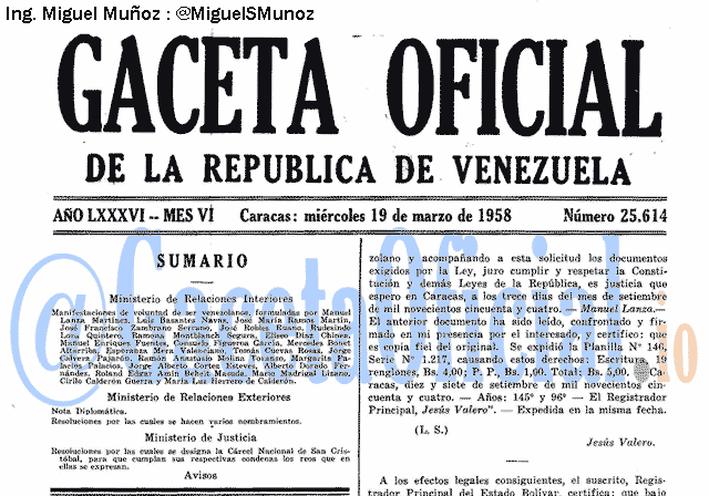 Gaceta Oficial 25614 del 19 Marzo 1958