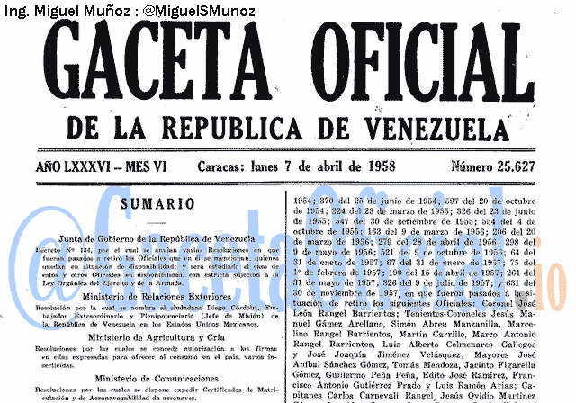 Gaceta Oficial 25627 del 7 Abril 1958