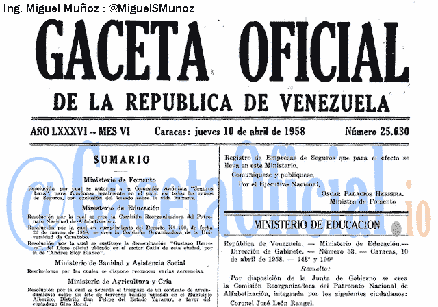 Gaceta Oficial 25630 del 10 Abril 1958