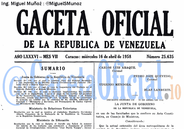 Gaceta Oficial 25635 del 16 Abril 1958