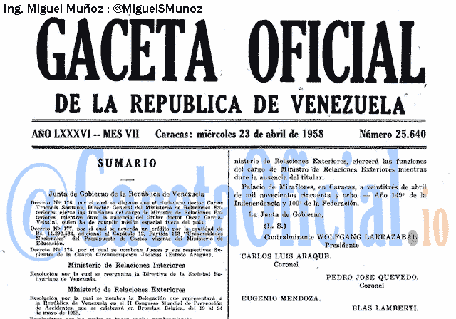 Gaceta Oficial 25640 del 23 Abril 1958