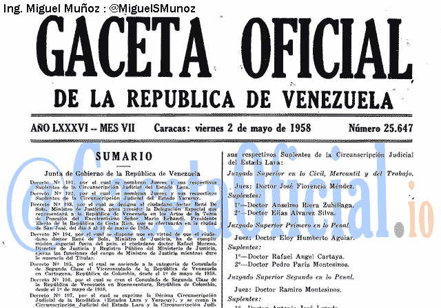 Gaceta Oficial 25647 del 2 Mayo 1958