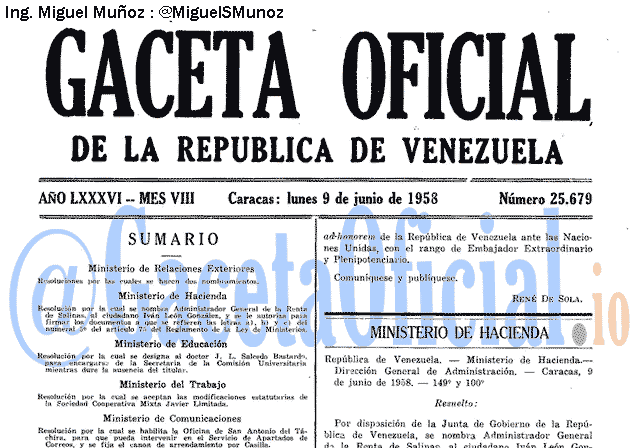 Gaceta Oficial 25679 del 9 Junio 1958
