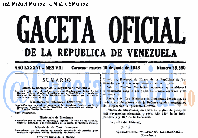 Gaceta Oficial 25680 del 10 Junio 1958