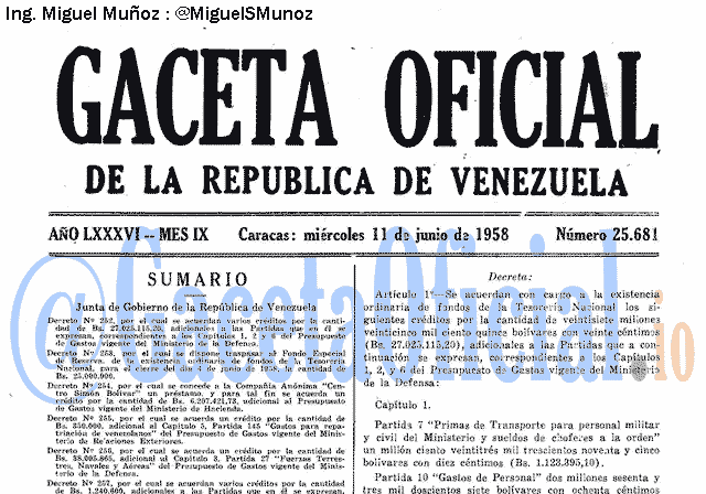 Gaceta Oficial 25681 del 11 Junio 1958