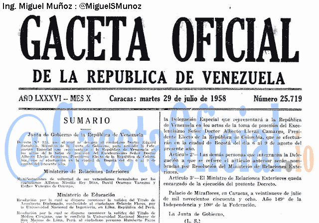 Gaceta Oficial 25719 del 29 Julio 1958