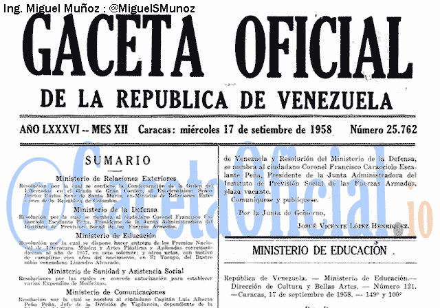 Gaceta Oficial 25762 del 17 Septiembre 1958