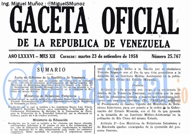 Gaceta Oficial 25767 del 23 Septiembre 1958