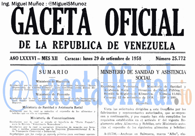 Gaceta Oficial 25772 del 29 Septiembre 1958