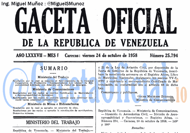 Gaceta Oficial 25794 del 24 Octubre 1958