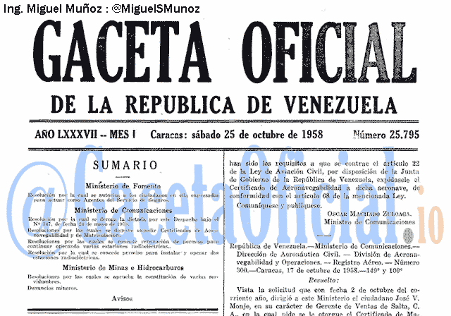Gaceta Oficial 25795 del 25 Octubre 1958