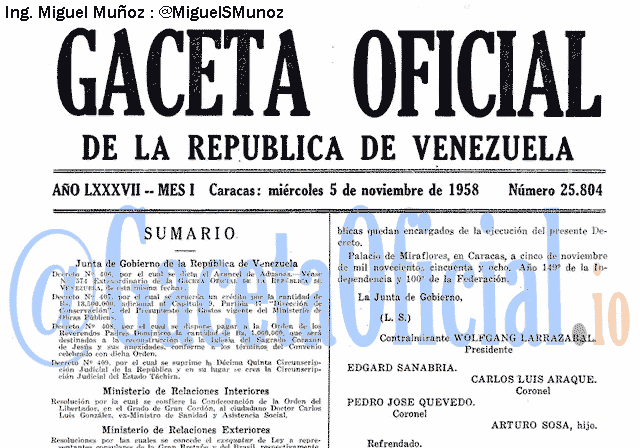 Gaceta Oficial 25804 del 5 Noviembre 1958