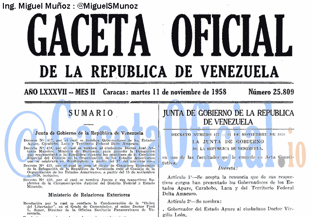 Gaceta Oficial 25809 del 11 Noviembre 1958