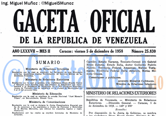 Gaceta Oficial 25830 del 5 Diciembre 1958