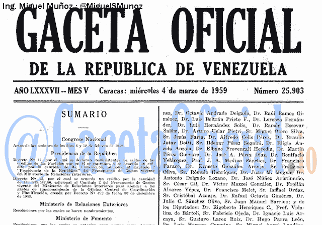 Gaceta Oficial 25903 del 4 Marzo 1959