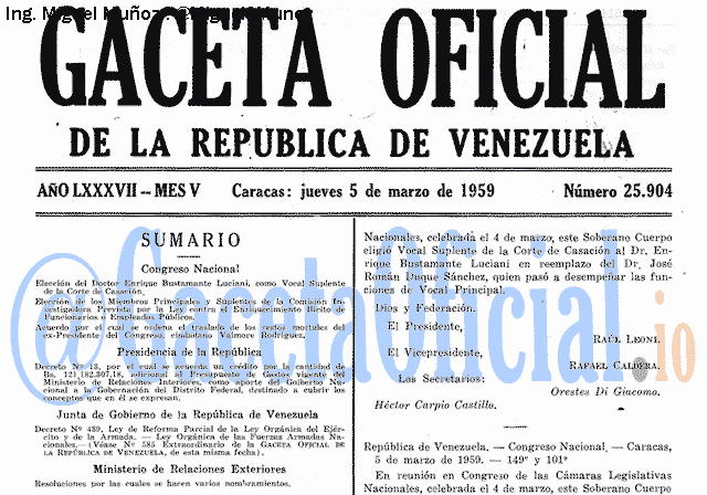 Gaceta Oficial 25904 del 5 Marzo 1959