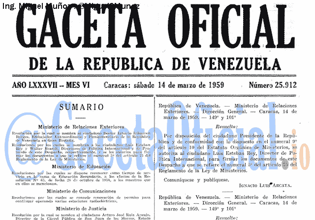Gaceta Oficial 25912 del 14 Marzo 1959