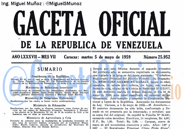 Gaceta Oficial 25952 del 5 Mayo 1959