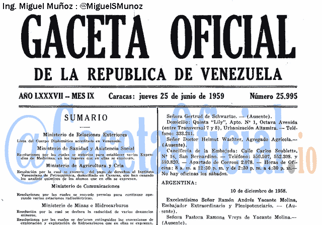 Gaceta Oficial 25995 del 25 Junio 1959