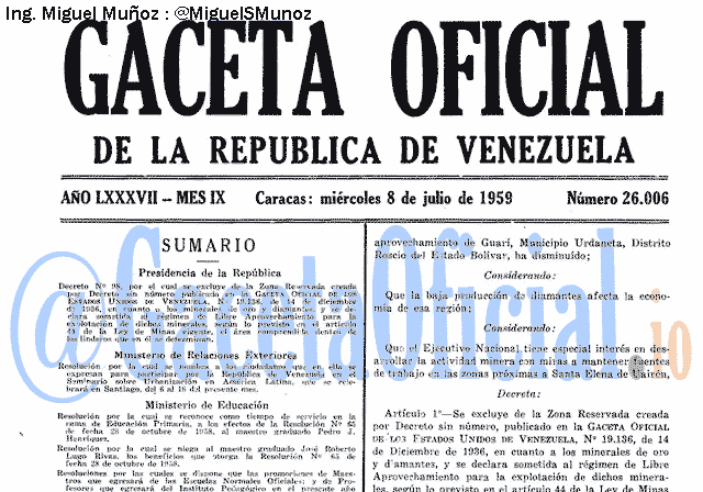 Gaceta Oficial 26006 del 8 Julio 1959