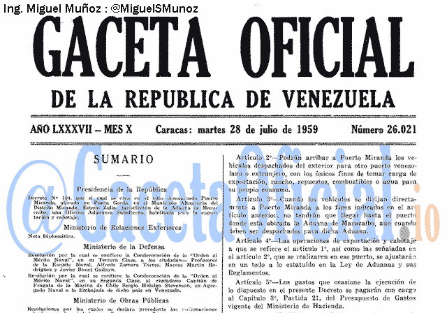 Gaceta Oficial 26021 del 28 Julio 1959