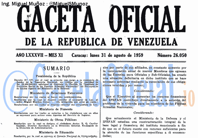 Gaceta Oficial 26050 del 31 Agosto 1959