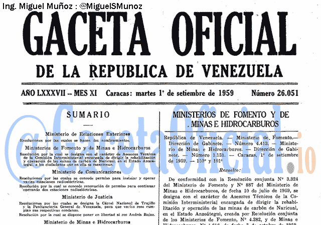 Gaceta Oficial 26051 del 1 Septiembre 1959