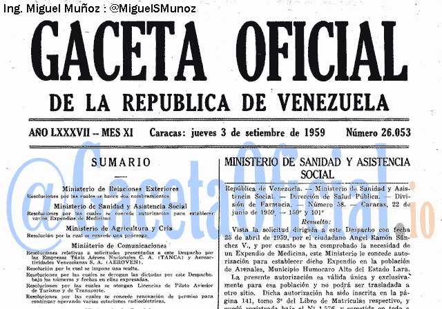 Gaceta Oficial 26053 del 3 Septiembre 1959