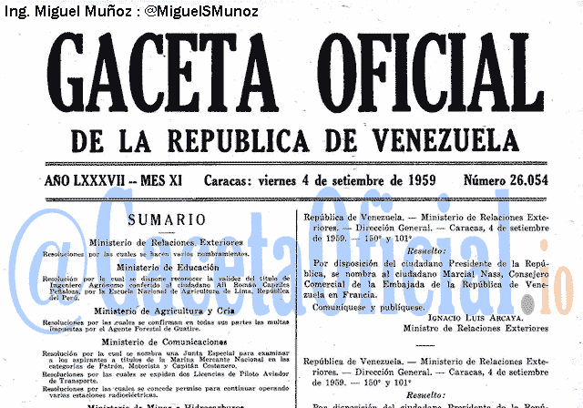 Gaceta Oficial 26054 del 4 Septiembre 1959