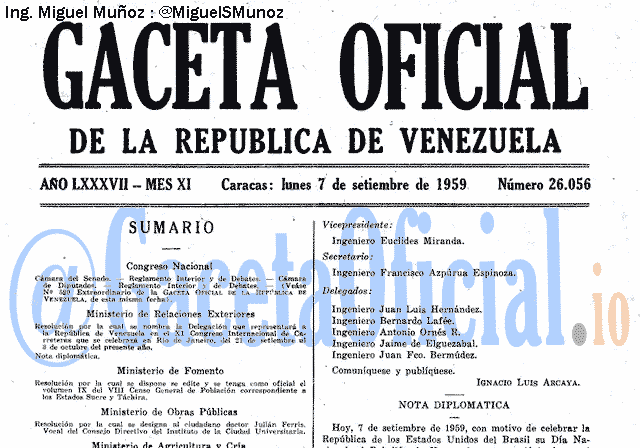 Gaceta Oficial 26056 del 7 Septiembre 1959
