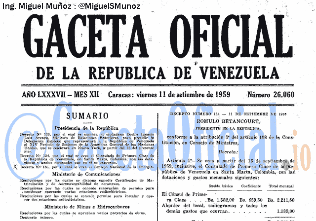 Gaceta Oficial 26060 del 11 Septiembre 1959
