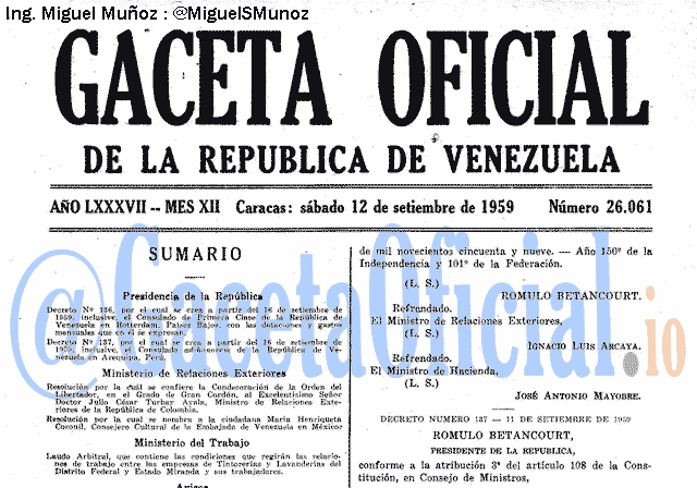 Gaceta Oficial 26061 del 12 Septiembre 1959