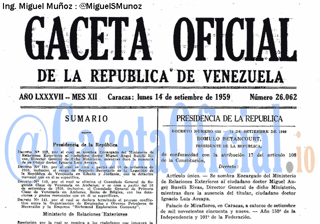 Gaceta Oficial 26062 del 14 Septiembre 1959