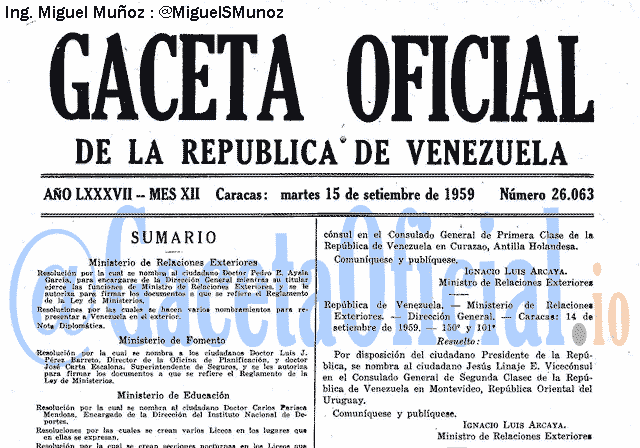Gaceta Oficial 26063 del 15 Septiembre 1959