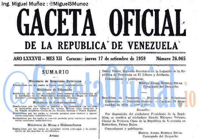 Gaceta Oficial 26065 del 17 Septiembre 1959