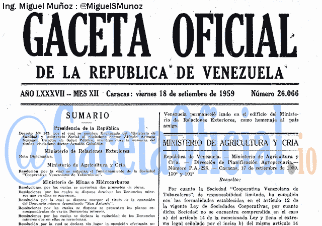 Gaceta Oficial 26066 del 18 Septiembre 1959