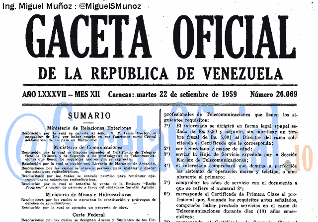Gaceta Oficial 26069 del 22 Septiembre 1959