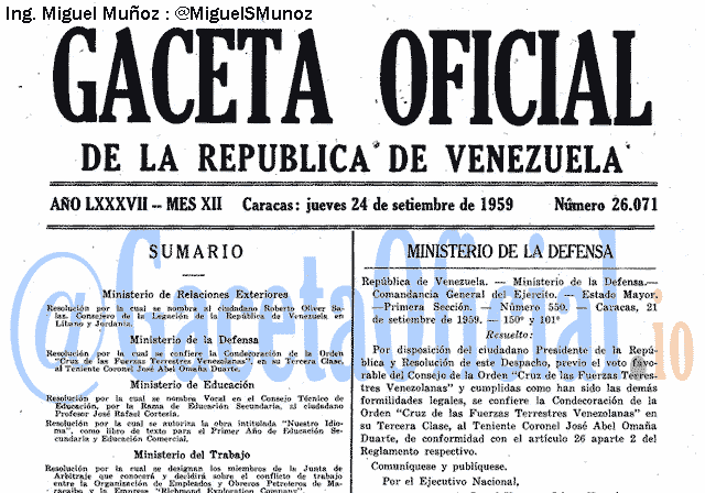 Gaceta Oficial 26071 del 24 Septiembre 1959