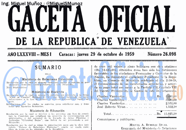 Gaceta Oficial 26098 del 29 Octubre 1959