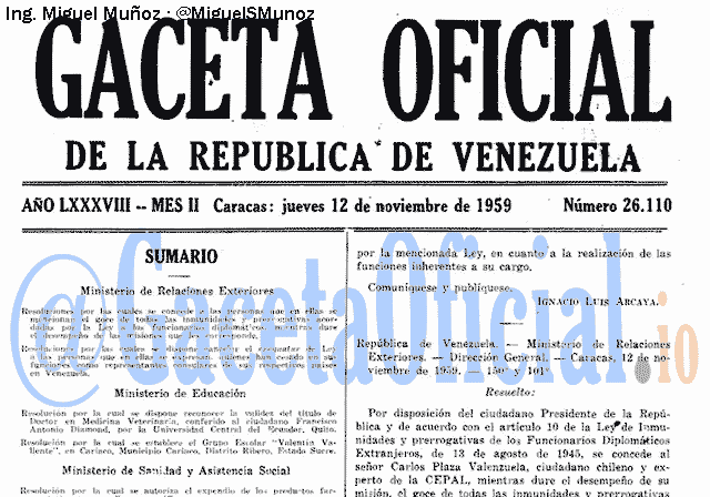 Gaceta Oficial 26110 del 12 Noviembre 1959