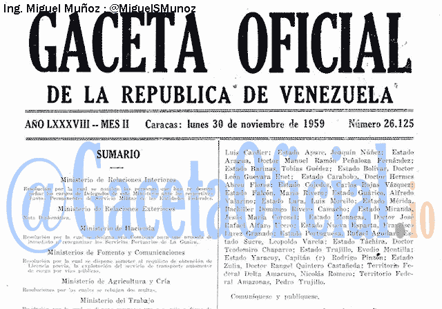 Gaceta Oficial 26125 del 30 Noviembre 1959