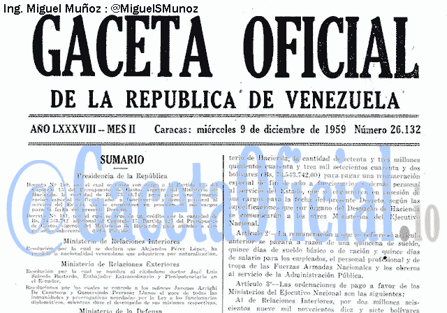 Gaceta Oficial 26132 del 9 Diciembre 1959