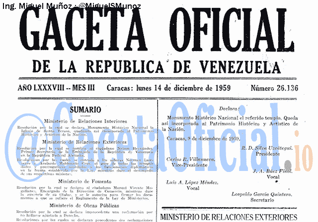 Gaceta Oficial 26136 del 14 Diciembre 1959