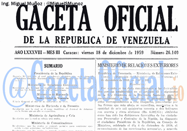 Gaceta Oficial 26140 del 18 Diciembre 1959