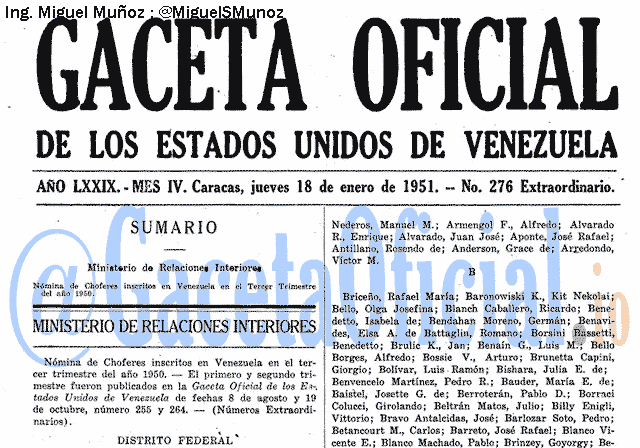 Gaceta Oficial 276 del 18 Enero 1951