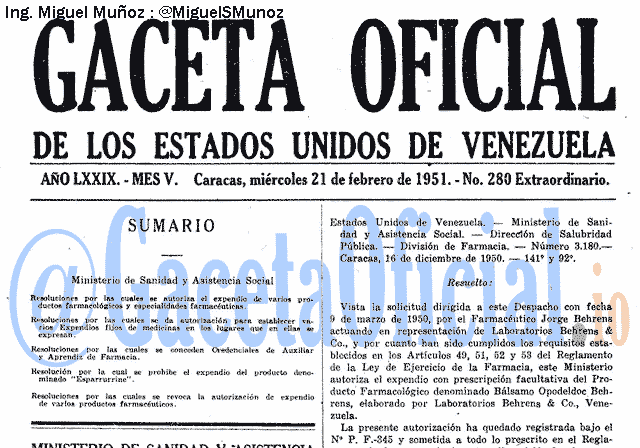 Gaceta Oficial 280 del 21 Febrero 1951