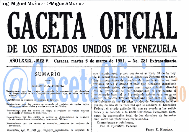 Gaceta Oficial 281 del 6 Marzo 1951