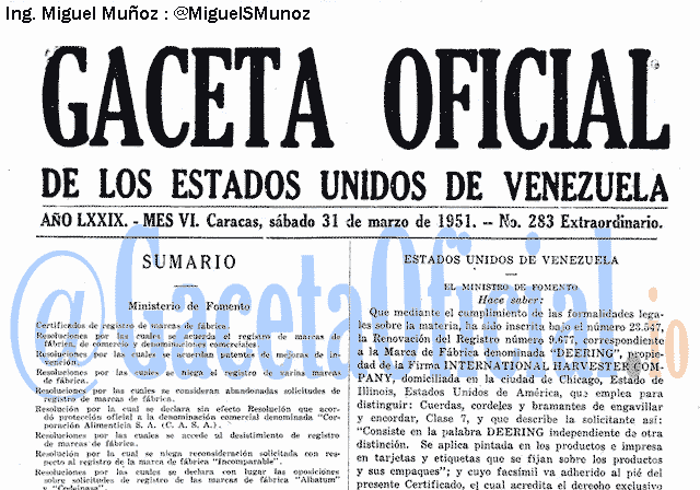 Gaceta Oficial 283 del 31 Marzo 1951